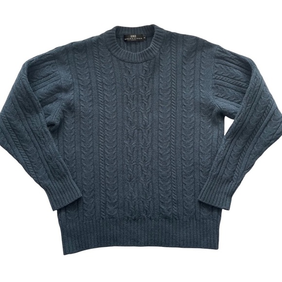 Balenciaga Vintage Women's Lambswool Blue Cable Knit Crewneck Sweater - Picture 1 of 5